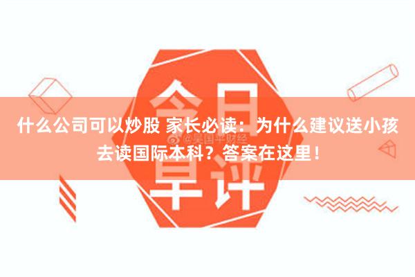 什么公司可以炒股 家长必读：为什么建议送小孩去读国际本科？答案在这里！